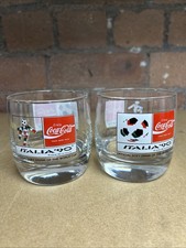 Pair Of Vintage Coca Cola World Cup Italia 90 Tumbler Glasses