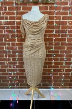 Goddiva Gold Sequin Midi Dress UK 12 Party Glam Sparkle Evening             .284