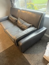 3 seater leather sofa blue