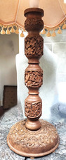 A Tall Vintage Indian Hand Carved Hard Wood Lamp Base. 53 cm. Ref:xaed