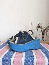 Vintage 90s Swear Platform Shoes - UK 7 | Iconic Denim & Blue Chunky Soles