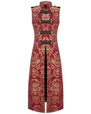 Devil Fashion Mens Long Gothic Waistcoat Coat Jacket Red Gold Damask Steampunk