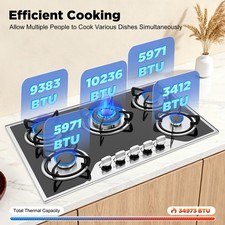 5 Burner Gas Stove Cast Iron Gas Hob Burner Cooker LPG NG gas Hob Cooktop 30.3"