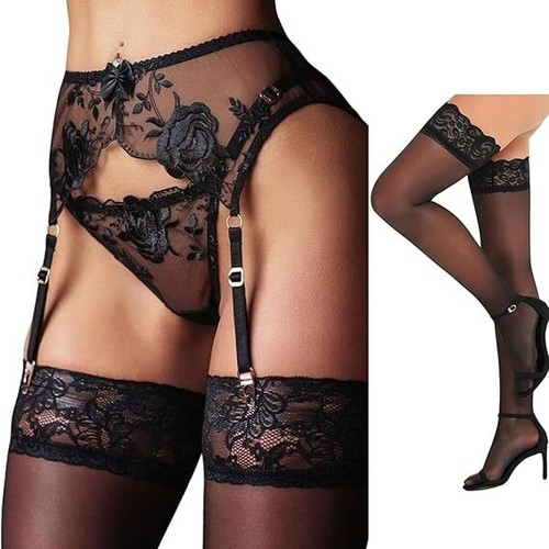 Lace suspenders and stockings - suspenders,