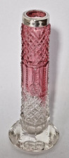 ANTIQUE VICTORIAN CRANBERRY RED TO CLEAR CUT GLASS VASE SILVER RIM 1898 L Corper