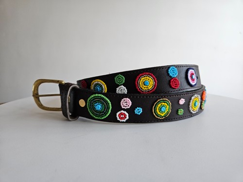 Maasai beaded leather - leather, belt
