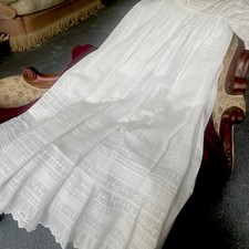 White cotton Lace Victorian Edwardian Baby christening gown  linen botton fasten