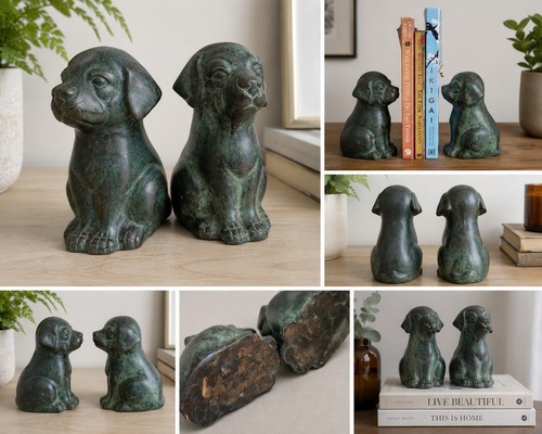 Vintage pair bronze dog - bronze,