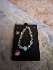 Beaded Bracelet With Turquoise/ Clear Sparkling Beads New .