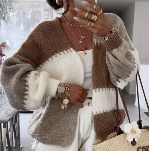 Brown white patchwork wool - white,