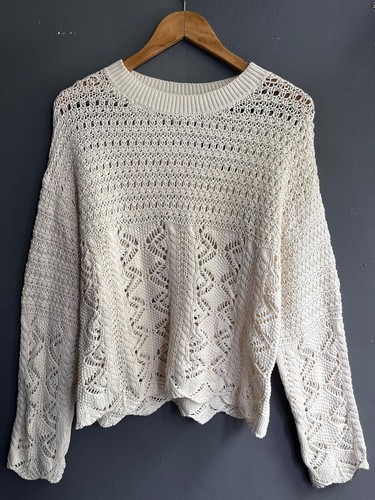 Y2k cream crochet knit jumper - cream,