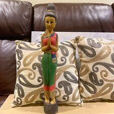 ANTIQUE CARVED FOLK ART SAWASDEE DOLL WELCOME SCULPTURE BUDDHA LOVE THAI AMULET