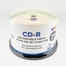 50 x ACU-DISC Pro-Series CD-R White Inkjet 52x 700MB/80mins Blank Discs Cake Tub