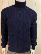 Aran Cable Hand Knit Wool Roll Neck Turtleneck Polo Neck Jumper