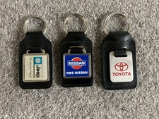 Three Vintage Leather Metal Car Key rings Jeep Nissan Toyota