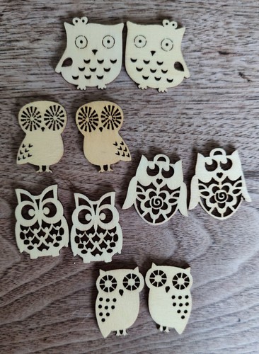 Wooden owl embellishments - 10,