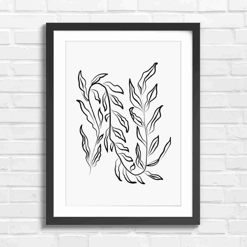 Minimalist black line leaf - line,