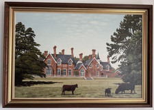 Keith Woodcock large oil painting Manor House with cattles framed