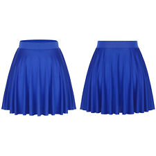 Women Stretch Flared Casual Mini Skater Skirt Elastic Waist A-Line Pleated Skirt