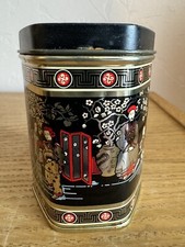 Vintage Oriental Tea Caddy Tin Black Gold Red Hexagonal Tea 3.5” #13