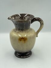 Vintage West German Ceramic Jug Pitcher 8" Brown Drip Glaze Rope Design Handle