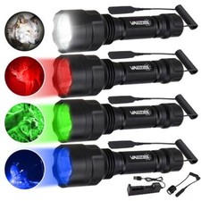 Rechargeable Red/Green/White/Blue/UV LED Flashlight Hunting Light Remote Switch