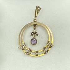 Edwardian 9ct Gold Amethyst And Seed Pearl Pendant 