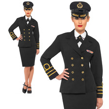 Navy Officer Costume 1940s Sailor Uniform Womens Ladies Fancy Dress S-XL