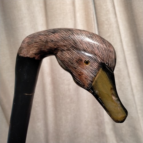 Duck carved walking stick with - duck,