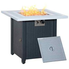 Metal Outdoor Fire Pit Table Garden Dining Table Gas Patio Heater Black Grey Set