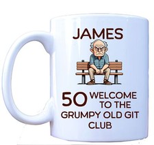 Funny Personalised Grumpy Old Git Club Mug, 50th Birthday Present Gift for Him