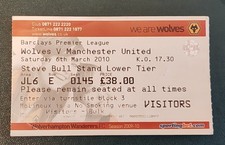 Wolves Vs Manchester United Match Ticket League Game 2009/10 Steve Bull Stand