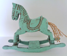ROCKING HORSE wooden AQUA & DK GOLD HIGHLIGHTS shabby chic possibly COMBINE POST