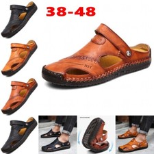Mens Leather Slides Beach Sandals Outdoor Indoor Casual Comfort Slippers Sandal