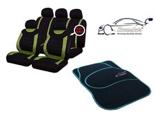 9 PCE Sports naby Green/ Black Seat Covers + Matching FLOOR Mat Set For FIAT