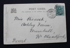 Gillingham, Dorset 1903 Duplex postmark on a Coast postcard to Hiscock, Marnhull