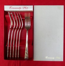 6 Silver Plated Table Forks 19cm Oneida Community Plate Hampton Court Boxed (C)