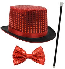 RED SEQUIN TOP HAT DANCE CANE