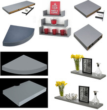 Grey High Gloss Floating Shelve Shelf Display Unit Media Corner Storage Bookcase