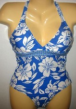 NEXT - BLUE & WHITE - 1 PC  - RACER BACK BATHING SUIT - SIZE 10 32 B/C