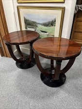 Pair of Art Deco Lamp Side Tables Rosewood Veneer Round