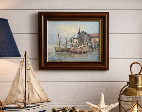 Small oil canvas - boats, by