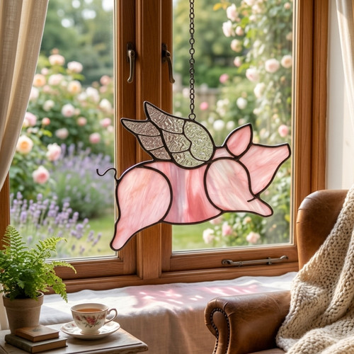 Flying pig stained - pig,