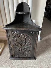 victorian medium size wall hanging corner cupboard - carved panel