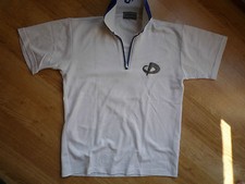 Men's white Polo-shirt, with zipper, Phiten Raku Titan, size XS, back has '4'