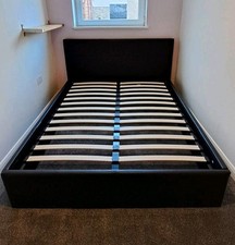 Side Lift Ottoman Gas Lift Storage Bed 135CM 4ft 6 Double Faux Leather Black