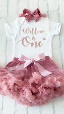 Girls 1st First Birthday Cake Smash Set Tutu Personalised Rose Gold Dusky Pink 