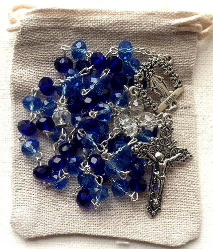 Blue crystal rosary genuine - blue,