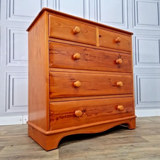 Retro Vintage Lovelace Solid Pine Chest of 5 Drawers – Country Farmhouse Wood