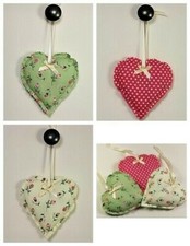 Handmade Fabric Hanging Heart in Green Pink Cream filled with lavender & fibre